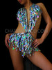 Black Halter Style O-Ring Leotard With Iridescent Silver Teardrop Sequins