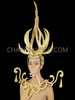 Beaded Balinese Inspired Tall Golden Glitter Diva Showgirl Headdress And Shoulder Piece