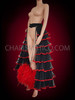 Long Black Organza Ruffled Burlesque Paso Skirt With Red Trim