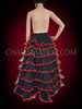 Long Black Organza Ruffled Burlesque Paso Skirt With Red Trim
