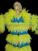 Neon Yellow Turquoise Showstopper Drag Dramatic Fluff Coat