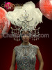 Exotic white and silver Ostrich headdress with crystal mirror accents
