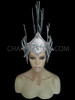 Spiky Silver Warrior Mohawk Headdress With Glitter, Mirrors And Crystals