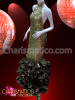 Mock neck Bronze sequin gown with Brown satin ruffle skirt