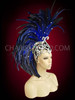 Asymmetrical Royal blue Feathered Headdress With Openwork Mirrored Cap