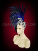 Asymmetrical Royal blue Feathered Headdress With Openwork Mirrored Cap