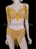 Gold Jeweled Showgirl Teardrop Crystal Bra and G-String Set