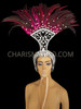 Diva's Try Futuristic Black Crystal Covered Fuchsia And Black Feather Headdress