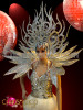 Exotic flame styled silver glitter headdress and floral collar backpack