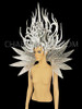 Exotic Flame Styled Silver Glitter Headdress And Floral Collar Backpack