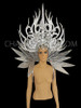 Exotic Flame Styled Silver Glitter Headdress And Floral Collar Backpack