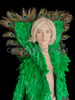 Rich Green And Peacock Feather Accented Waist Length Diva's Jacket