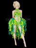 Green Beaded Bra And Organza Ruffle Tail-Skirt  with Delicate Sequins