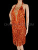 Orange Sequin Halter Dress With Long Sequin Fringe