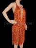 Orange Sequin Halter Dress With Long Sequin Fringe