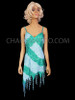 Lite Blue and Green Striped Sequin Cross Halter Dress with Beaded Fringe