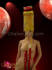 Gold Beaded Chinese Styled Diva's Headdress With Red Glitter And Crystals