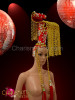 Gold beaded Chinese styled Diva's headdress with red glitter and crystals