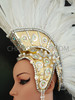 Mirrored Cap Styled White Feathered Mohawk Headdress With Crystal Accents