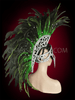 Male Sized Officer's Mohawk Headdress In Silver With Green and Black Feathers
