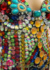 Highly jeweled multi-color rainbow red, amber, and teal leotard
