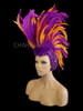 Feather Mohawk Headdress with Purple Floral Embroidery and Feather Top