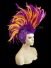 Feather Mohawk Headdress with Purple Floral Embroidery and Feather Top