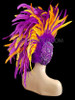 Feather Mohawk Headdress with Purple Floral Embroidery and Feather Top