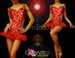 Exotic Cut out illusion red crystal bejeweled hip-ruffle dance leotard