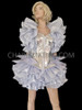 Three Piece Silver Set Featuring Ruffled Skirt, Shrug, And Gaga Corset