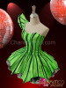 Asymmetrical green Gothic Diva Dollie Dress with black ribbon detailing