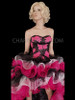 Vibrant Fuchsia, White, and Black Ruffled Can-Can Style Showgirl Dress