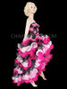 Vibrant Fuchsia, White, and Black Ruffled Can-Can Style Showgirl Dress