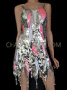 Silver And White Flame Patterned Sequin Dress With Exotic Tasseled Hem
