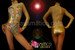 Corset illusion Golden sequin high neck leotard with rainbow crystals