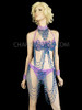 Blue Lavender Beaded cage Bra And Matching Beaded Fringe thong