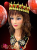Diva Showgirl Metallic Gold beaded crown with ruby crystal embellishments