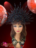 Shimmering black openwork beaded cap styled diva's cabaret halo headdress
