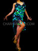 Laser Cut Jumbo Peacock Green Sequin Halter Style Latin Dance Dress