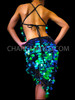 Laser Cut Jumbo Peacock Green Sequin Halter Style Latin Dance Dress