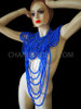 Large Rhinestone Accented Royal Blue Beaded Diva's Gothic Showgirl Necklace