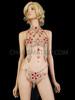 Burlesque Ruby Accented Flora Cage Bra, Thong And Collar Necklace Set
