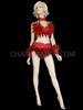 Red Drag Queen Samba Rio Carnival Feather Headdress Bra Costume Set