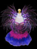 Fuchsia Sequined Corset, Matching Blue Feathered Skirt And Purple Collar