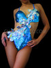 Pale Blue Sequin Dancer Leotard With Iridescent Silver Star Accents