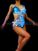 Pale Blue Sequined Leotard And Pleated Wing Set With Iridescent Stars
