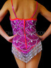 Rhinestone Fish Scale Patterned Dancer Leotard With Purple Sequined Base