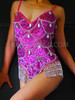 Rhinestone Fish Scale Patterned Dancer Leotard With Purple Sequined Base
