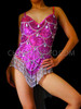 Rhinestone Fish Scale Patterned Dancer Leotard With Purple Sequined Base