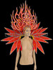Red Glitter Headdress And Collar With Mirror And Amber Accents